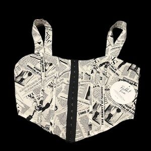 Rabbit rose newspaper small‎ crop top- NWT